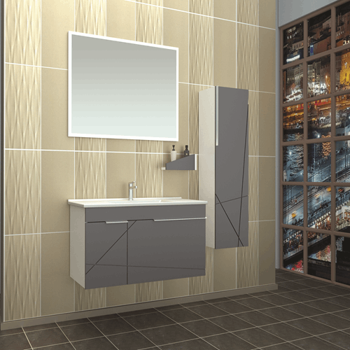 Alfa 100 Cm Banyo Dolabı Antrasitgri Takım Set