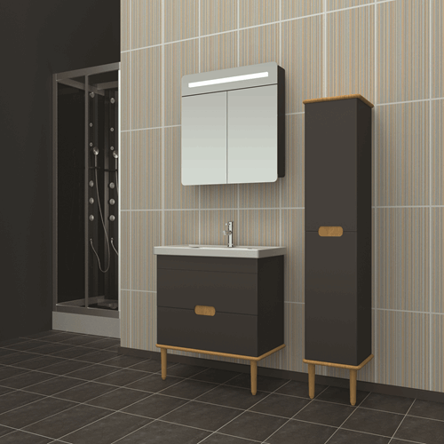 Babil 80 Cm Banyo Dolabı - Siyah Renk - Led Aynalı