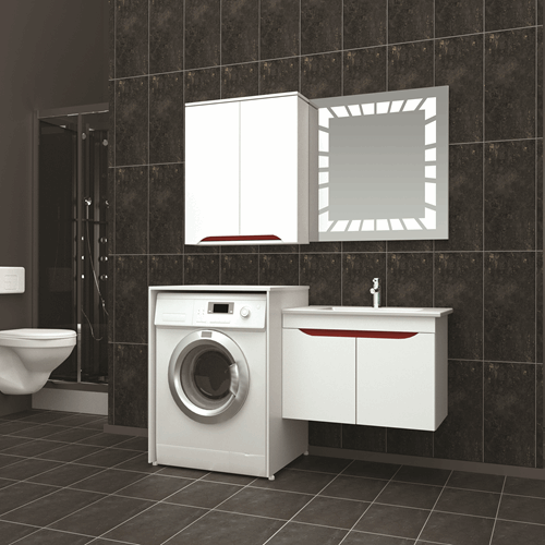 Nergis 150 Cm Banyo Dolabı - Çamaşır Makinesi Dolaplı - Led Aydınlatmalı