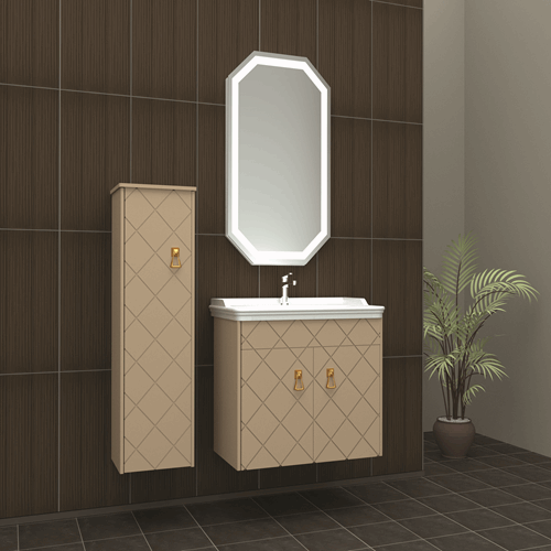 Panama 80 Cm Banyo Dolabı Led Aynalı - Capuccino Rengi