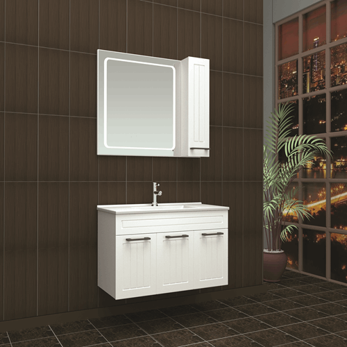 Uras 100 Cm Banyo Dolabı - Led Aynalı - Beyaz Renk